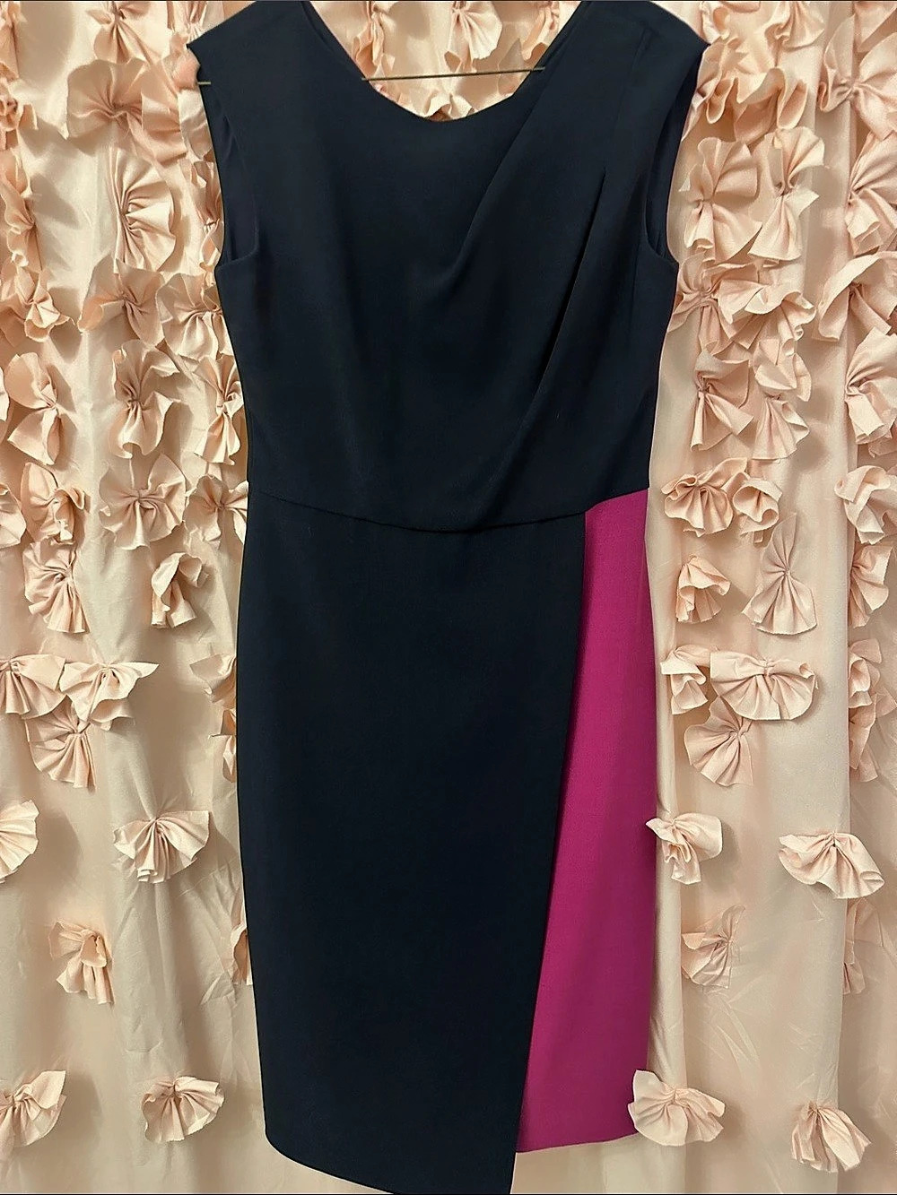 Maggie London Color Block Midi Dress Black & Pink Size 2 Like New